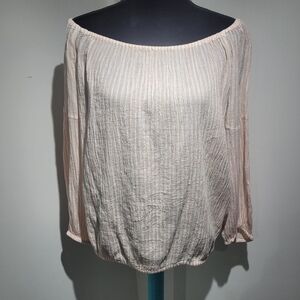 Gap Women's Cotton Crinkle Stripe Off Shoulder Top Medium Pink White Boho Summer